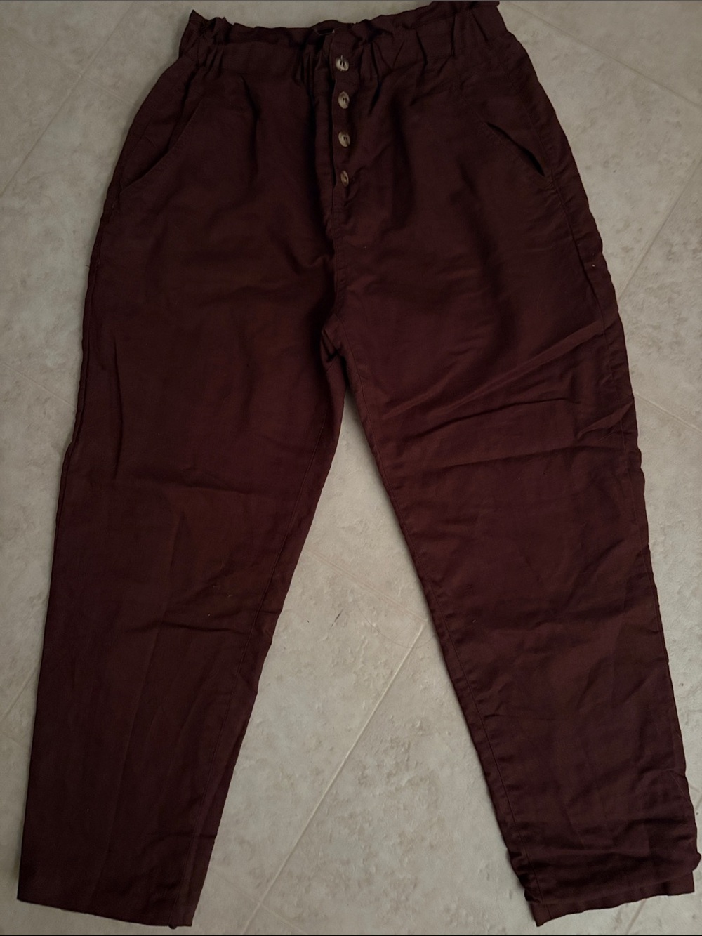 lined Pants in Chocolate Brown Stretch Waist w/functional buttons and pockets